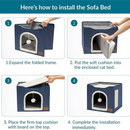 nzmegabuy blue foldable cat house cube with reversible cushion and scratching pad shown in four assembly steps