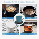 nzmegabuy USB coffee mug warmer with three heat settings shown with various hot beverages like coffee and tea