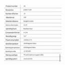 nzmegabuy technical specification table for the A9 mini WiFi security camera listing resolution and storage details