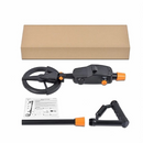 nzmegabuy hobby metal detector with LCD screen, search coil, handle, and included shovel in a cardboard box.