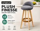 nzmegabuy grey fabric bentwood swivel bar stool with natural wooden legs and a jute-wrapped footrest in a kitchen.