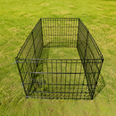 nzmegabuy 6-panel black powder-coated steel dog playpen set up on a green lawn for outdoor pet exercise.