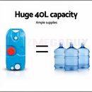 nzmegabuy 40L blue portable wheeled water tank compared to three large water jugs for capacity visualization