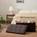 nzmegabuy coffee brown faux leather foldable storage ottoman bench with button-tufted lid in a bedroom setting