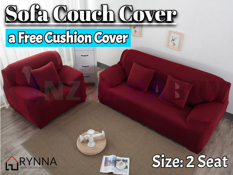 Stretch Sofa Cover Loung Couch Removable Slipcover 1/2/3/4Seater+1 Cushion Cover *Burgundy *4 Sizes