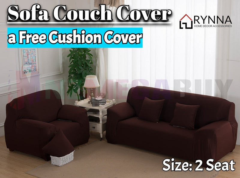 Stretch Sofa Cover Loung Couch Removable Slipcover 1/2/3/4Seater+1 Cushion Cover *Coffee *4 Sizes