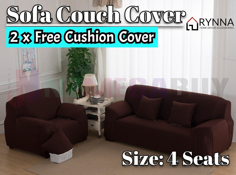 Stretch Sofa Cover Loung Couch Removable Slipcover 1/2/3/4Seater+1 Cushion Cover *Coffee *4 Sizes