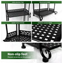 CREAVITA 4-tier black steel plant stand features with load-bearing trays, guard fences, and non-slip feet details
