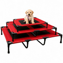 nzmegabuy heavy duty red elevated dog bed with black steel frame and breathable mesh, featuring a puppy sitting on top