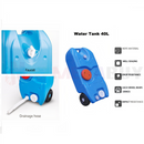nzmegabuy 40L blue portable wheeled water tank with drainage hose, faucet, and durable HDPE construction for camping