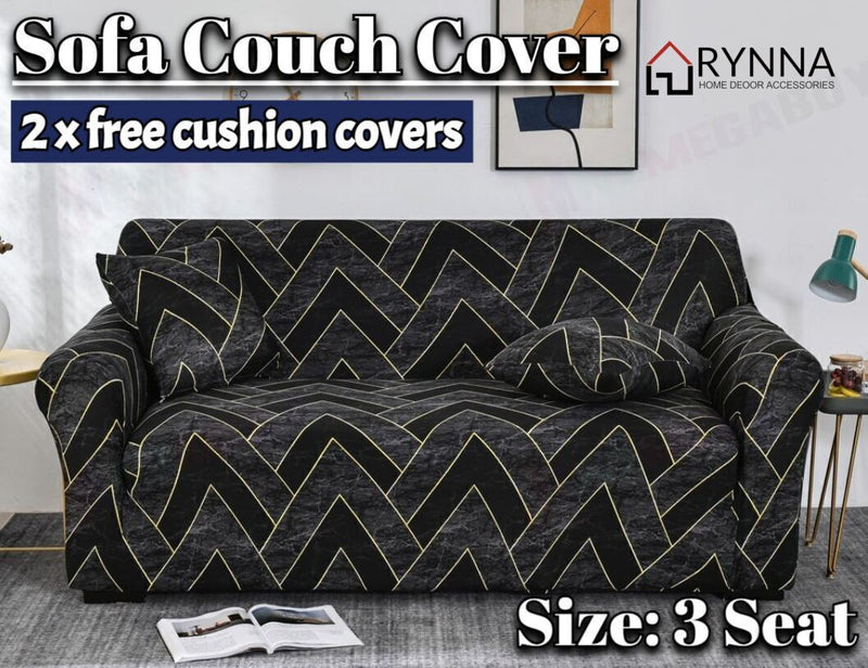 Stretch Sofa Cover Loung Couch Removable Slipcover 1/2/3/4Seater+1 Cushion Cover * Golden Square *4 Sizes