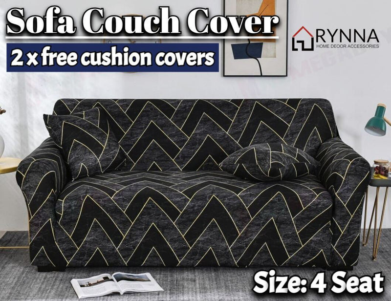 Stretch Sofa Cover Loung Couch Removable Slipcover 1/2/3/4Seater+1 Cushion Cover * Golden Square *4 Sizes