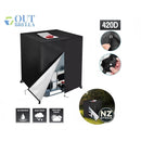 nzmegabuy 1000L IBC tank cover in black 420D Oxford fabric with UV protection, side zipper, and secure base buckles.