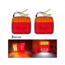 nzmegabuy 2-piece 12V LED trailer tail light set featuring red and amber lenses for brake, turn, and reverse signals.