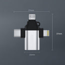 nzmegabuy 3-in-1 silver zinc-alloy USB OTG adapter with USB-C, Micro USB, and Lightning connectors