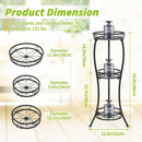 nzmegabuy 3-tier black metal foldable plant stand showing dimensions and weight capacity for each circular tray