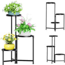 nzmegabuy 3-tier black metal plant stand with potted flowers, featuring a foldable design for indoor or outdoor use.