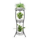nzmegabuy 3-tier black metal plant stand holding three potted plants at staggered heights on a white background