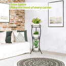 nzmegabuy 3-tier foldable black metal plant stand displaying three potted plants in a modern living room corner
