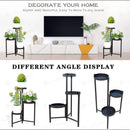 nzmegabuy 3-tier foldable black metal plant stand displaying potted plants in a living room and isolated views