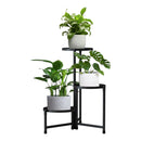 nzmegabuy 3-tier foldable black metal plant stand holding three potted green plants at different heights