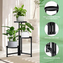 nzmegabuy 3-tier foldable black metal plant stand with three circular trays for indoor or outdoor plant display