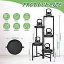 nzmegabuy 5-tier black metal plant stand showing dimensions, weight capacity, and usage examples for home and garden.