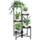 nzmegabuy 5-tier black metal foldable plant stand holding five potted plants at staggered heights