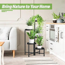 nzmegabuy 5-tier black metal foldable plant stand holding various potted plants in a modern living room corner
