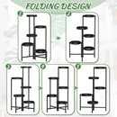 nzmegabuy 5-tier foldable black metal plant stand showing various folding configurations for indoor and outdoor use