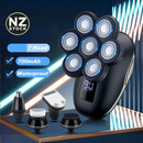nzmegabuy 7D electric head shaver kit with 7 rotary blades, digital display, and multiple grooming attachments