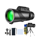 nzmegabuy 80x100 HD monocular telescope with green lens, phone holder, and tripod for outdoor photography and hiking
