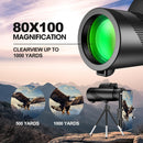nzmegabuy 80x100 HD monocular telescope with phone holder and tripod for long-distance bird watching and photography