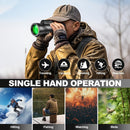 nzmegabuy 80x100 HD monocular telescope with green lens, held by a hiker for outdoor nature and bird observation.