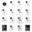 nzmegabuy A4 white adhesive sticker paper sheets showing various rectangular label layout patterns for office printing