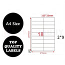 nzmegabuy A4 white sticker paper with 18 labels per sheet layout for laser and inkjet office printing