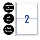 nzmegabuy A4 white sticker paper with 2 labels per sheet layout for laser and inkjet printers
