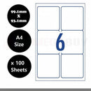 nzmegabuy A4 white sticker paper with 6 labels per sheet layout for laser and inkjet printers