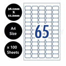 nzmegabuy A4 white sticker paper with 65 rectangular labels per sheet for laser and inkjet printers