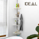 nzmegabuy 4-tier cream white adjustable corner shelf with stainless steel pole installed in a bathroom corner