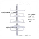 nzmegabuy 4-tier cream white adjustable bathroom corner shelf made of stainless steel and PP with telescopic pole