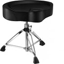 nzmegabuy heavy-duty adjustable drum throne with a black padded saddle seat and silver double-braced alloy base