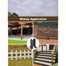 nzmegabuy adjustable black steel post base brackets shown in various outdoor deck, fence, and pergola applications.