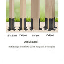 nzmegabuy 8-pack adjustable black carbon steel post base brackets supporting various timber post sizes on a deck