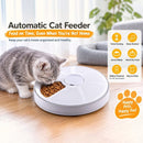 nzmegabuy automatic programmable pet feeder in white with a cat eating dry kibble from one of six compartments