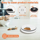 nzmegabuy automatic pet feeder with six compartments, food-grade white ABS plastic, and dishwasher-safe tray.