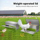 nzmegabuy 5kg automatic chicken feeder with treadle lid, made of rust-proof galvanized steel for outdoor poultry use.