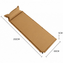 nzmegabuy beige self-inflating single camping mat with built-in pillow and dimensions shown on white background