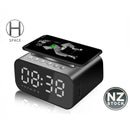 nzmegabuy black 3-in-1 alarm clock with wireless phone charger, Bluetooth speaker, and large LED display