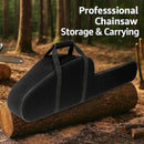 nzmegabuy black deluxe chainsaw carry bag with bar cover resting on a log in a forest setting